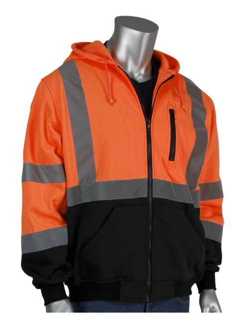 PIP® ANSI Class 3 Full Zip Hooded Sweatshirt w/Black Bottom