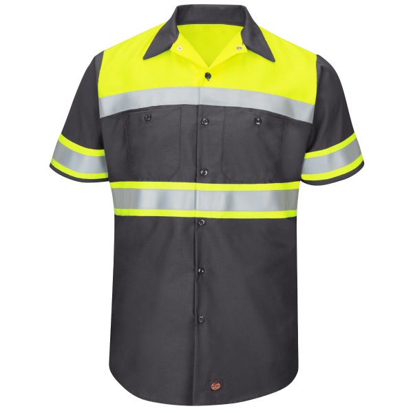 Red Kap® Men's Hi-Visibility Short Sleeve Color Block Ripstop Work Shirt - Type O, Class 1