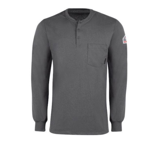 Bulwark® Men's Long Sleeve Tagless Henley Shirt CAT 3