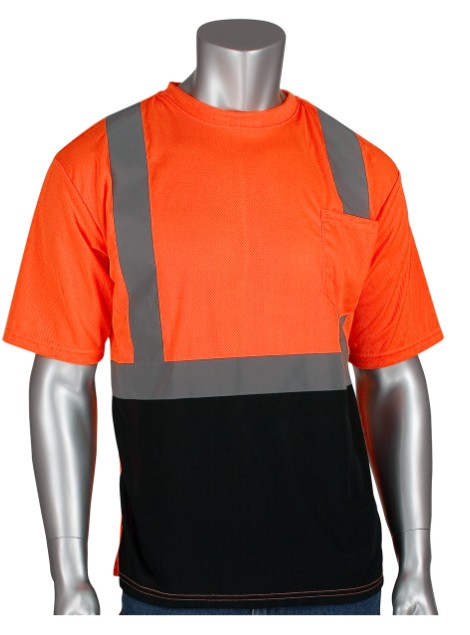 PIP® ANSI Type R Class 2 Short Sleeve T-Shirt with 50+ UPF Sun Protection and Black Bottom Front