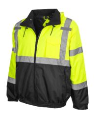 PIP® Reflective Apparel™ ANSI Type R Class 3 Waterproof Black Bottom Bomber Jacket with Quilted Fleece Liner