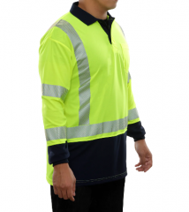 PIP® Reflective Apparel™ ANSI Type R Class 3 Long Sleeve Moisture Wicking Polo Shirt with Navy Bottom and UPF 35 Sun Protection