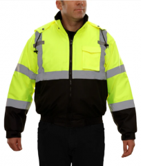 PIP® Reflective Apparel™ ANSI Type R Class 3 Waterproof Black Bottom Bomber Jacket with Quilted Fleece Liner
