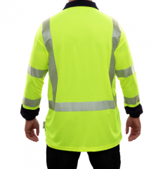 PIP® Reflective Apparel™ ANSI Type R Class 3 Long Sleeve Moisture Wicking Polo Shirt with Navy Bottom and UPF 35 Sun Protection