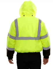 PIP® Reflective Apparel™ ANSI Type R Class 3 Waterproof Black Bottom Bomber Jacket with Quilted Fleece Liner
