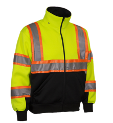 PIP® Reflective Apparel™ ANSI Type R Class 3 Two-Tone Full Zip Hooded Sweatshirt with Black Bottom and Removable Hood