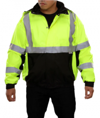 PIP® Reflective Apparel™ ANSI Type R Class 3 Waterproof Black Bottom Bomber Jacket with Fleece Lining