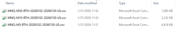 Sample exported files list