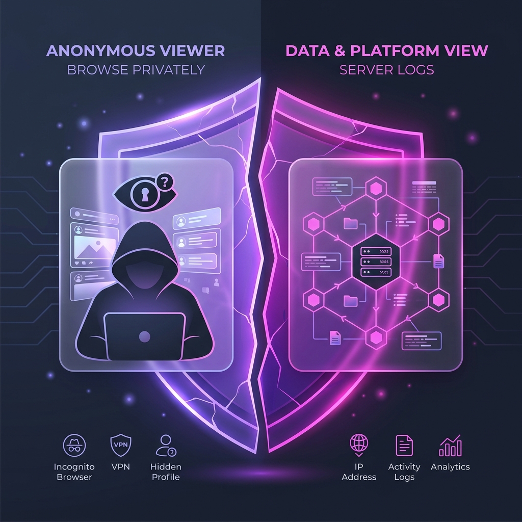 Comprehensive comparison diagram between anonymous browser viewer and tracking dashboard