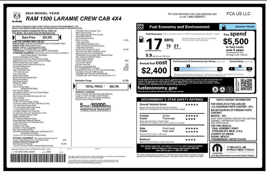 Florida Fine Cars - Used RAM 1500 2022 MARGATE LARAMIE