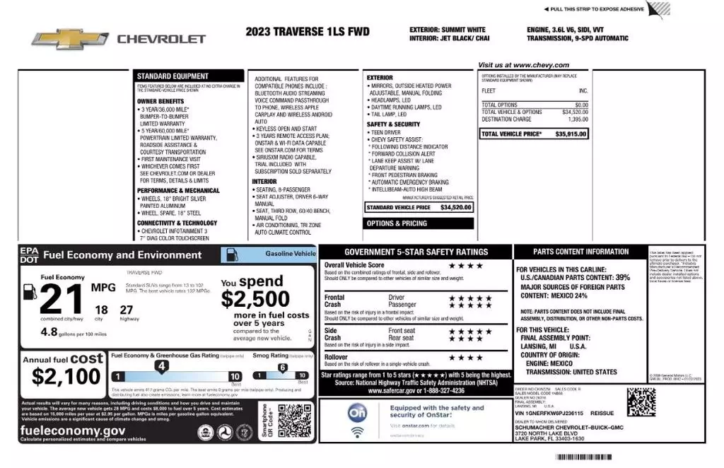 Florida Fine Cars - Used CHEVROLET TRAVERSE 2023 MIAMI LS