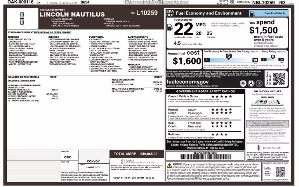 Florida Fine Cars - Used LINCOLN NAUTILUS 2022 MIAMI STANDARD