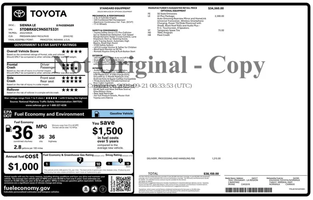 Florida Fine Cars - Used TOYOTA SIENNA 2022 MIAMI LE