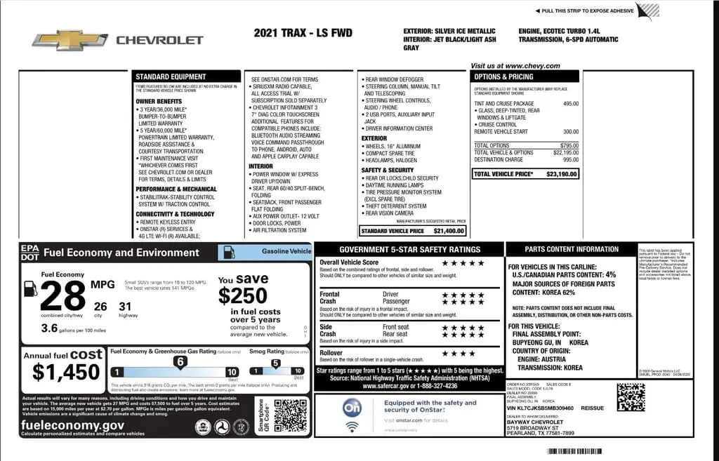 Florida Fine Cars - Used CHEVROLET TRAX 2021 WEST PALM LS