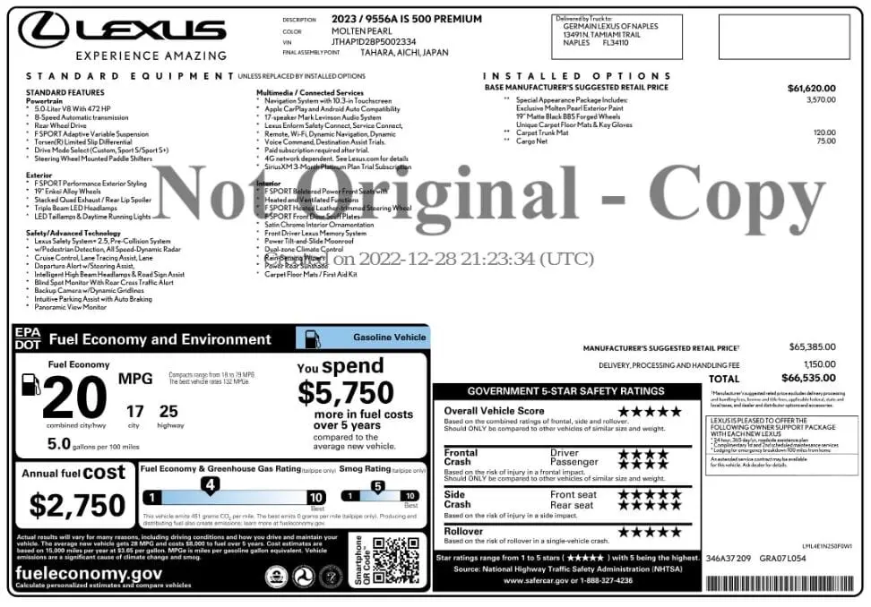 Florida Fine Cars - Used LEXUS IS 2023 MIAMI IS 500 F SPORT PERFORMANCE PREMIUM