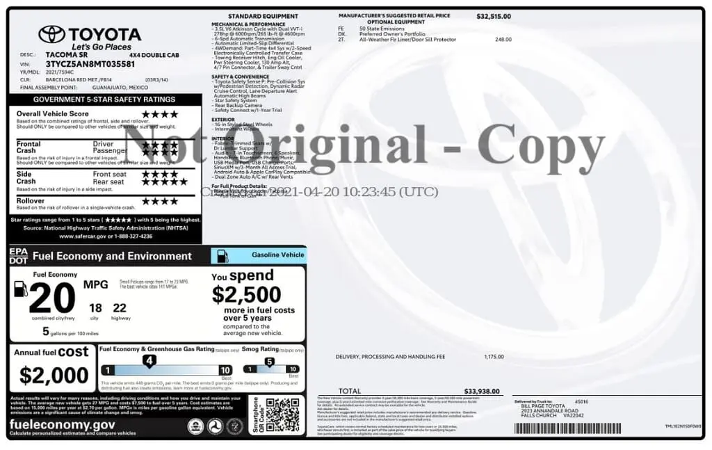 Florida Fine Cars - Used TOYOTA TACOMA 4WD 2021 MARGATE SR