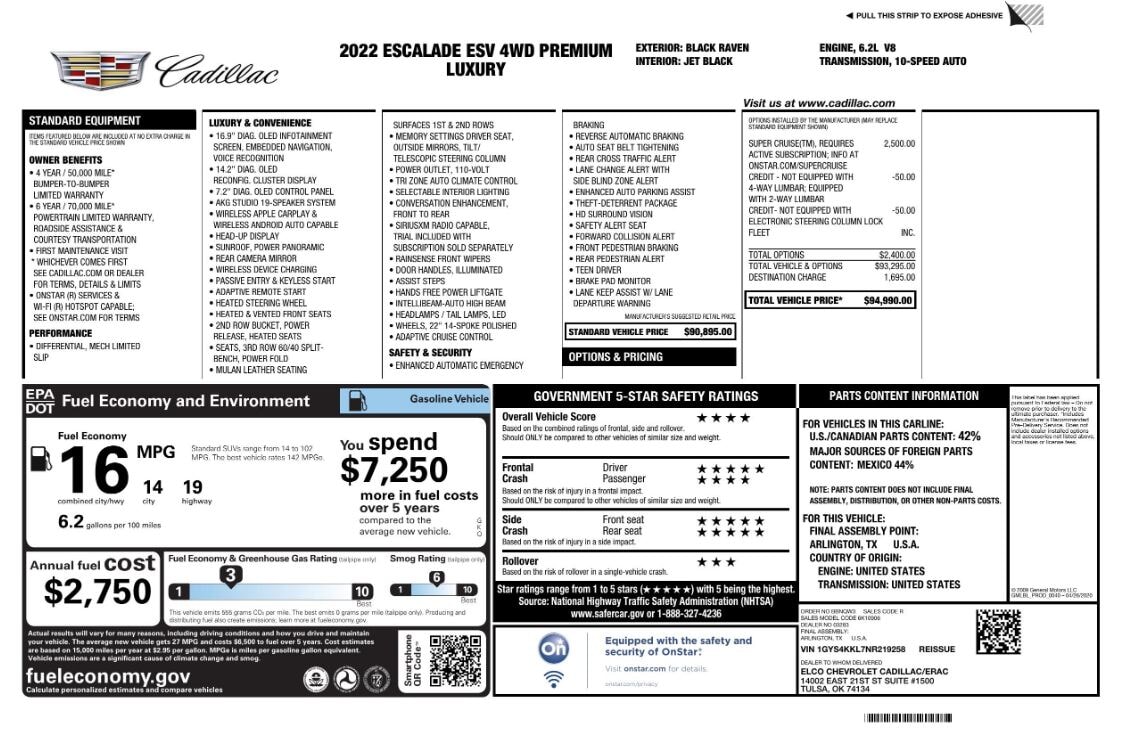Florida Fine Cars - Used CADILLAC ESCALADE ESV 2022 MARGATE PREMIUM LUXURY