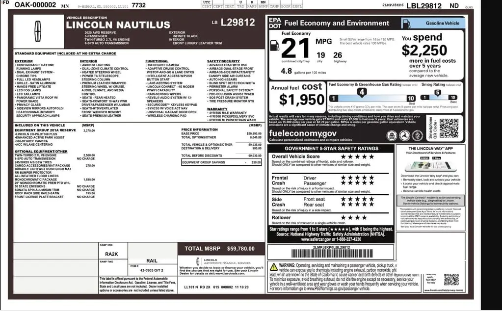 Florida Fine Cars - Used LINCOLN NAUTILUS 2020 WEST PALM RESERVE