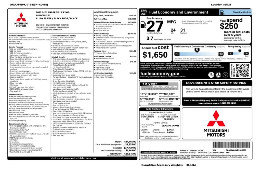 Florida Fine Cars - Used MITSUBISHI OUTLANDER 2023 MIAMI SEL BLACK EDITION