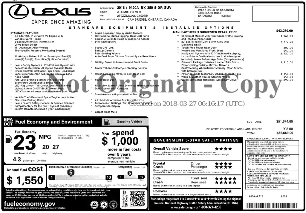 Florida Fine Cars - Used LEXUS RX 2018 ORLANDO RX 350