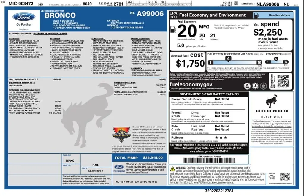 Florida Fine Cars - Used FORD BRONCO 2022 MIAMI BASE