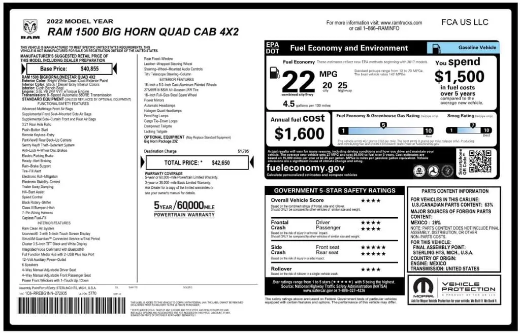Florida Fine Cars - Used RAM 1500 2022 MARGATE BIG HORN