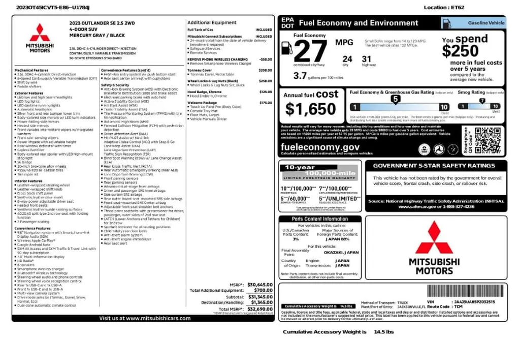 Florida Fine Cars - Used MITSUBISHI OUTLANDER 2023 ORLANDO SE