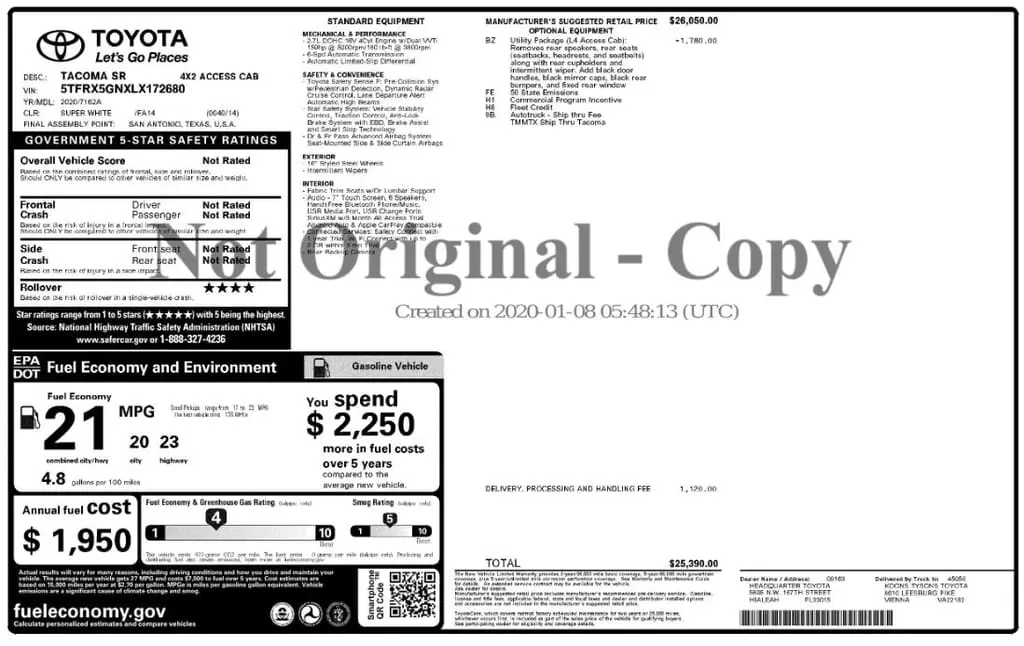 Florida Fine Cars - Used TOYOTA TACOMA 2WD 2020 MARGATE SR