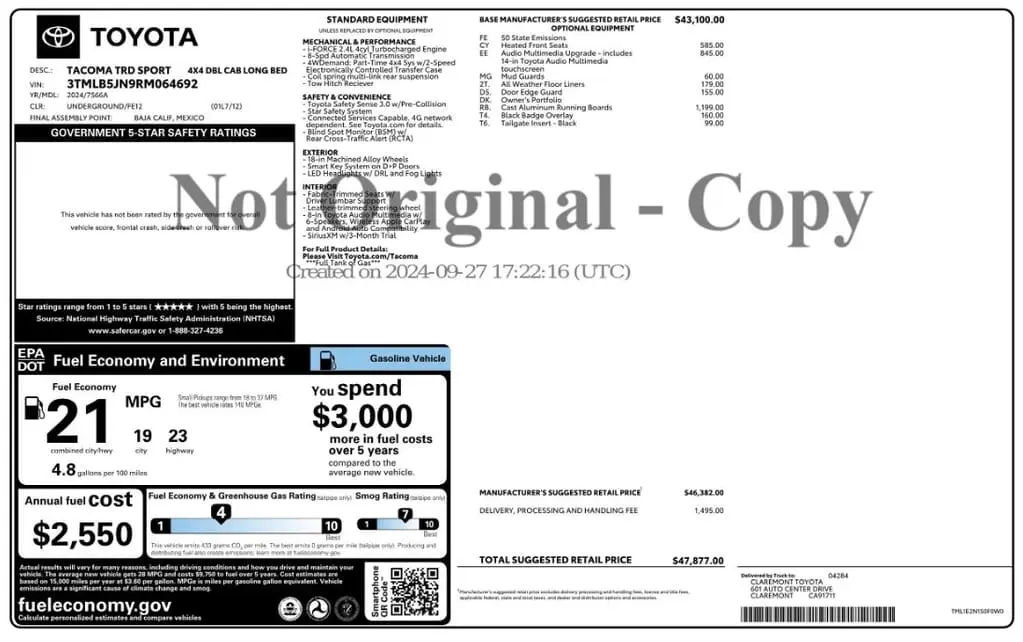 Florida Fine Cars - Used TOYOTA TACOMA 4WD 2024 MIAMI TRD SPORT