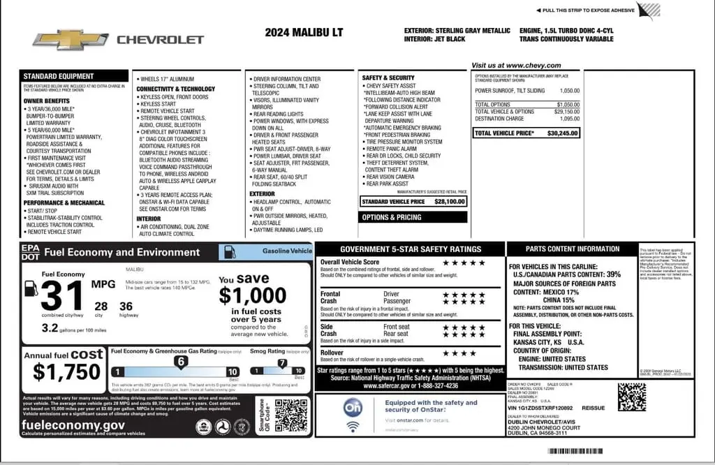 Florida Fine Cars - Used CHEVROLET MALIBU 2024 WEST PALM LT