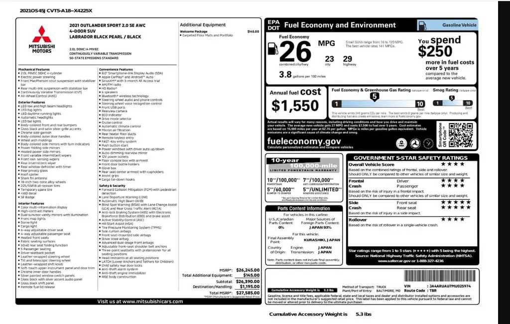 Florida Fine Cars - Used MITSUBISHI OUTLANDER SPORT 2021 WEST PALM ES