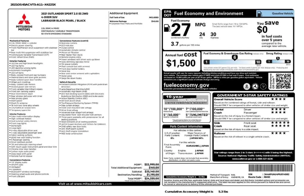 Florida Fine Cars - Used MITSUBISHI OUTLANDER SPORT 2021 MARGATE ES