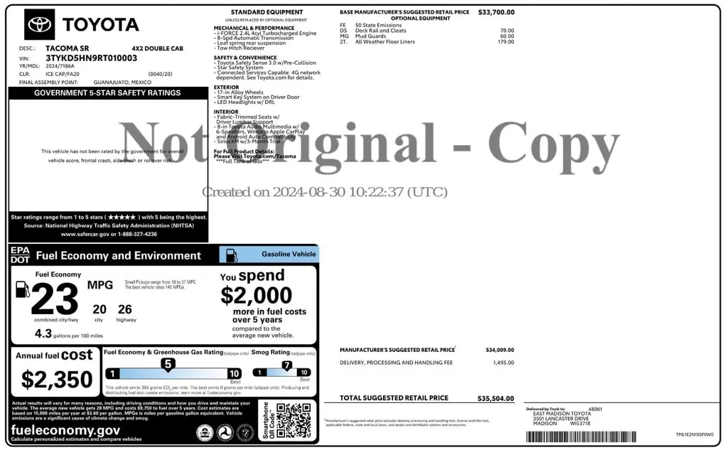 Florida Fine Cars - Used TOYOTA TACOMA 2WD 2024 ORLANDO SR