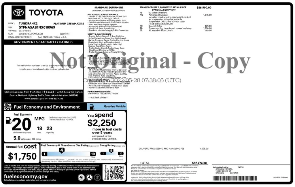 Florida Fine Cars - Used TOYOTA TUNDRA 2WD 2022 MARGATE PLATINUM