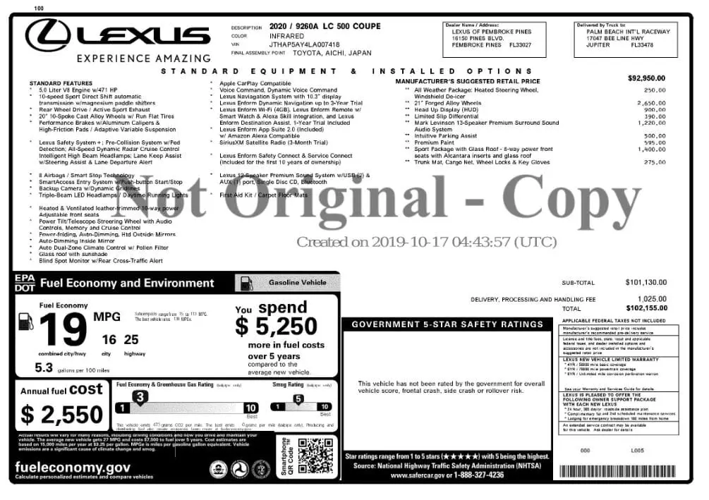 Florida Fine Cars - Used LEXUS LC 2020 MARGATE LC 500