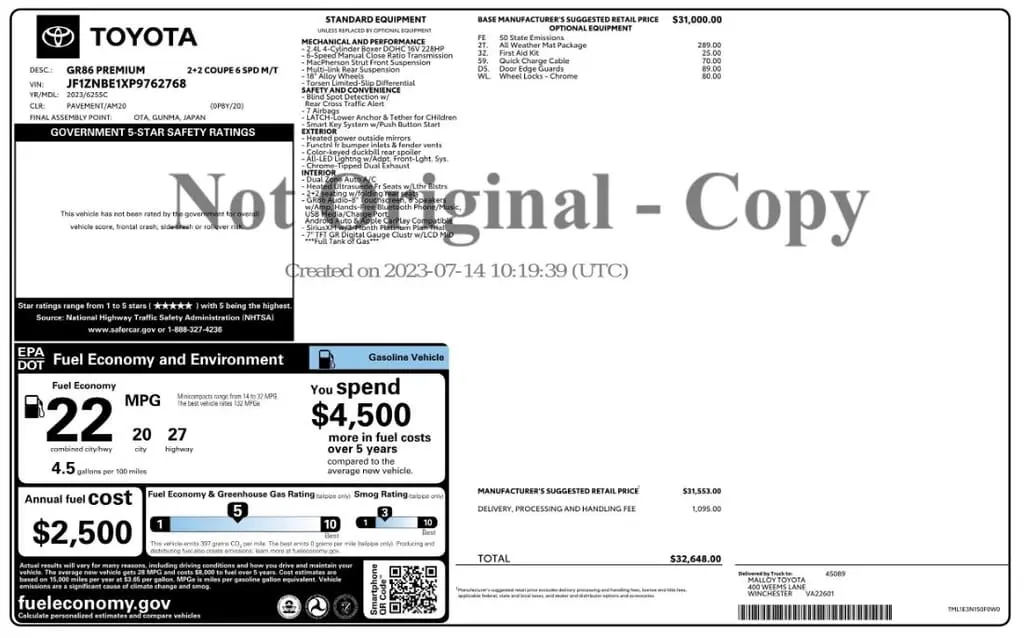 Florida Fine Cars - Used TOYOTA GR86 2023 MARGATE PREMIUM