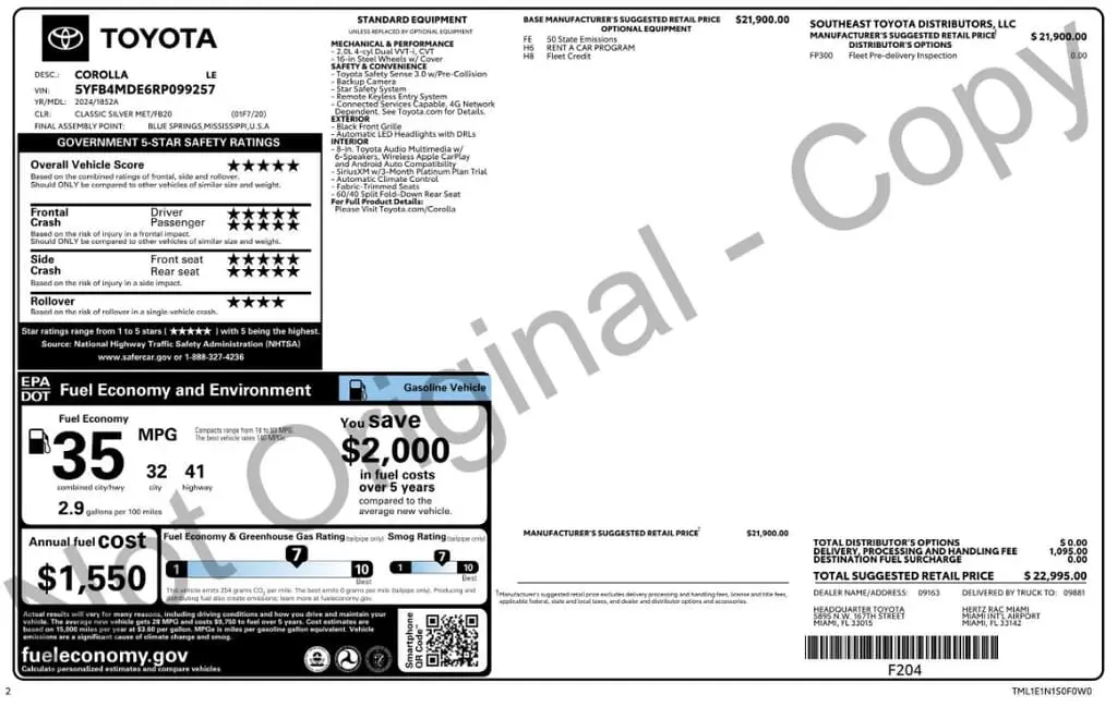 Florida Fine Cars - Used TOYOTA COROLLA 2024 MARGATE LE