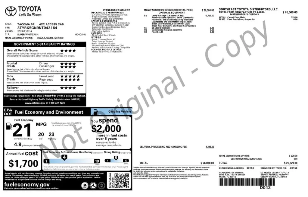 Florida Fine Cars - Used TOYOTA TACOMA 2WD 2022 MIAMI SR