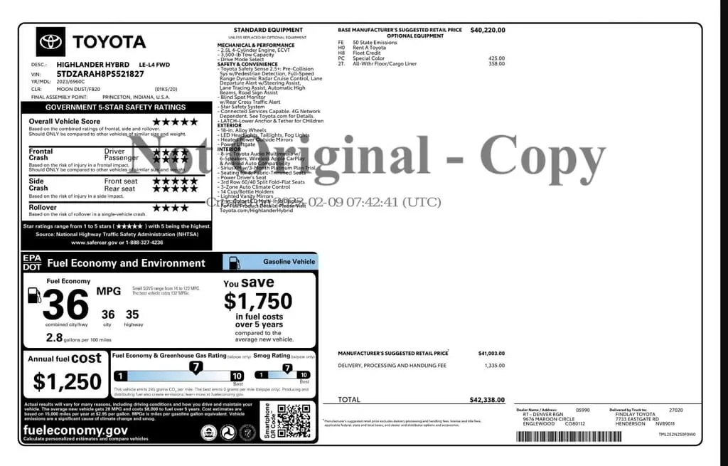 Florida Fine Cars - Used TOYOTA HIGHLANDER 2023 WEST PALM HYBRID LE
