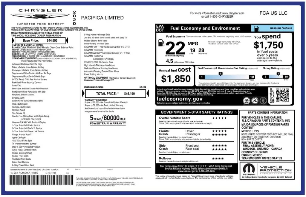 Florida Fine Cars - Used CHRYSLER PACIFICA 2020 MARGATE LIMITED
