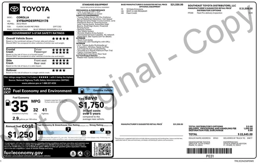 Florida Fine Cars - Used TOYOTA COROLLA 2023 MIAMI LE