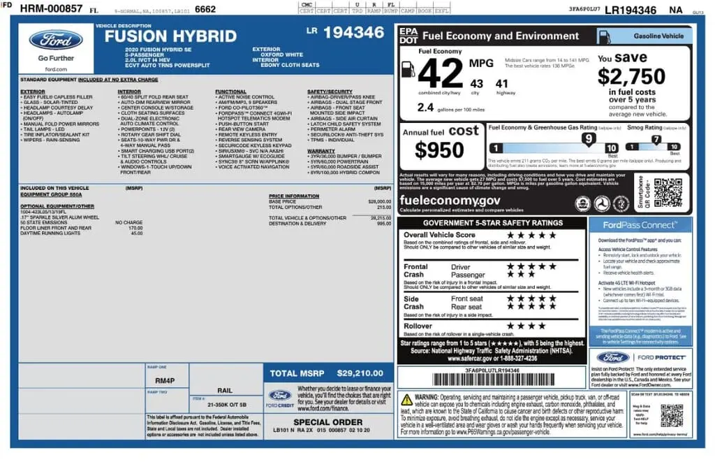 Florida Fine Cars - Used FORD FUSION HYBRID 2020 MARGATE SE
