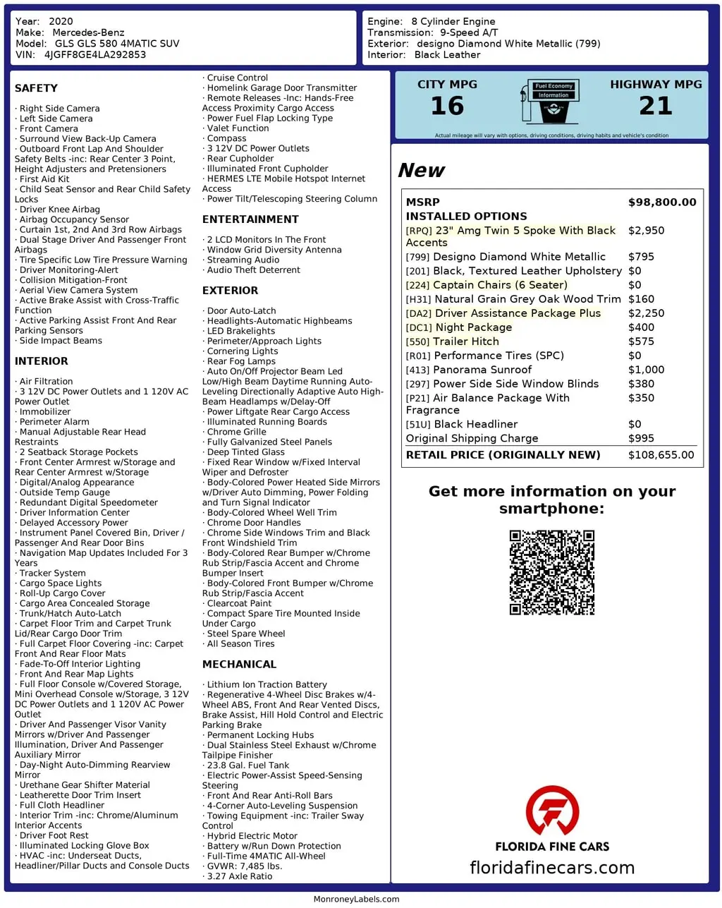 Florida Fine Cars - Used MERCEDES-BENZ GLS 2020 WEST PALM GLS 580