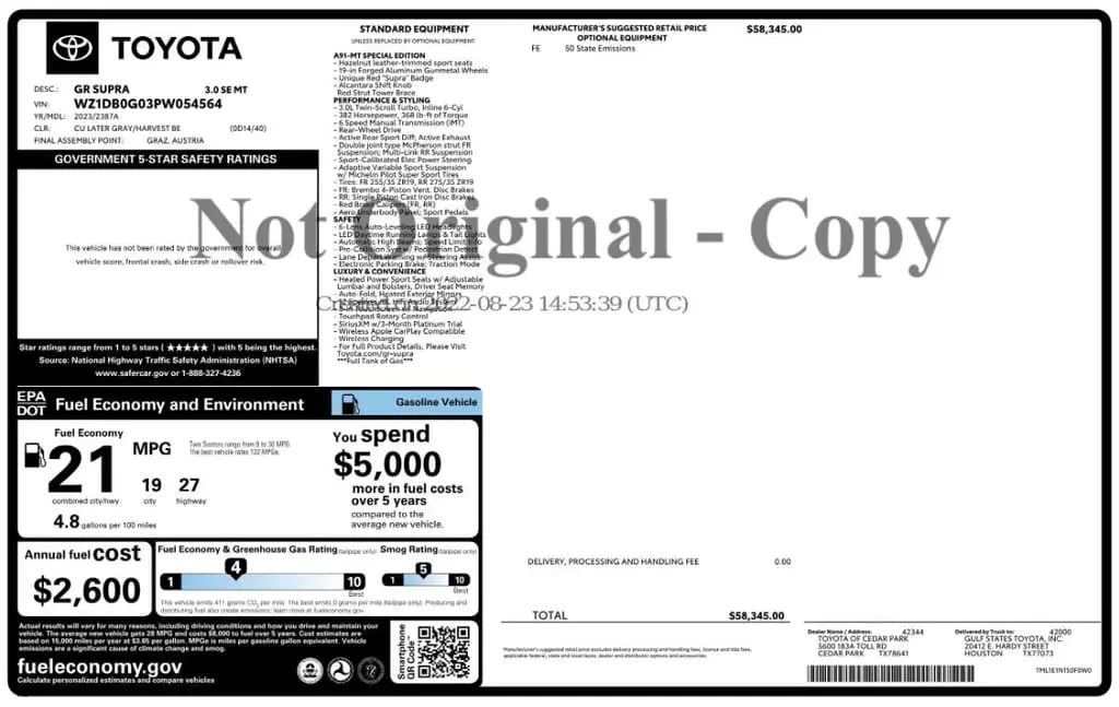 Florida Fine Cars - Used TOYOTA GR SUPRA 2023 WEST PALM 3.0 A91-MT EDITION