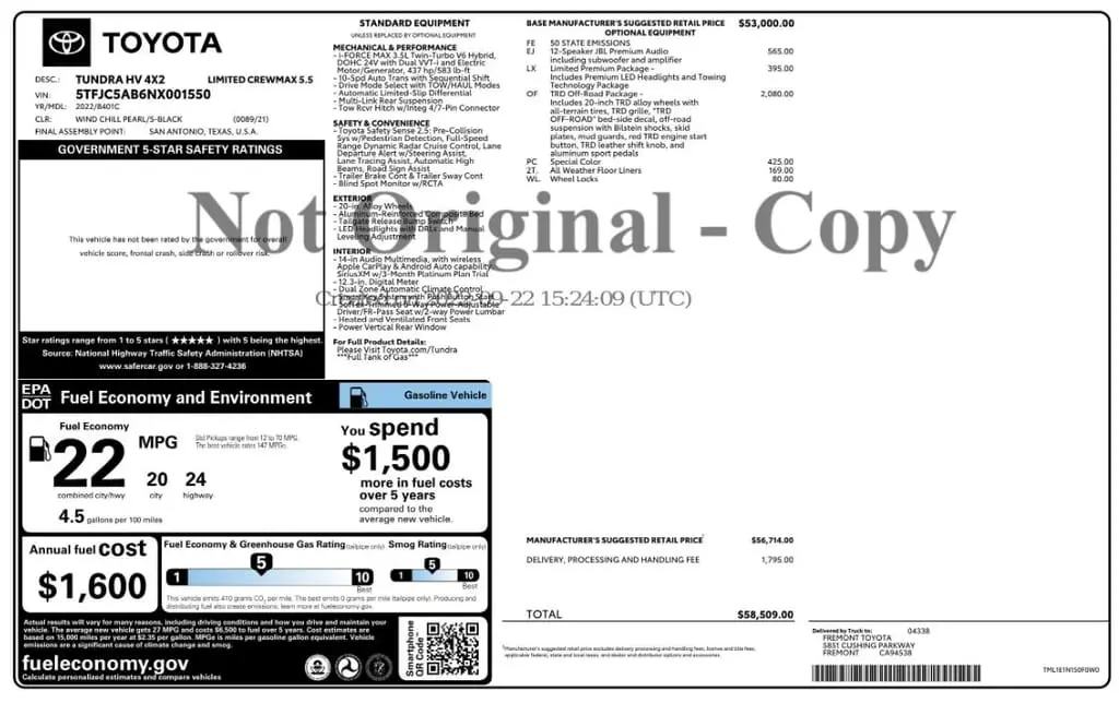 Florida Fine Cars - Used TOYOTA TUNDRA 2WD 2022 MARGATE LIMITED HYBRID