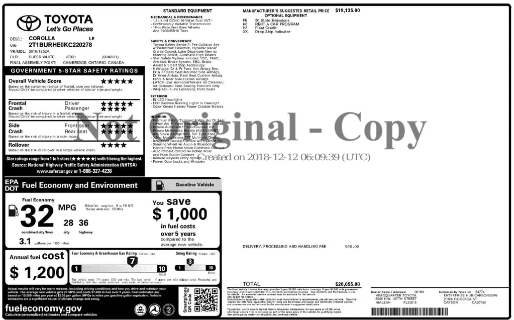 Florida Fine Cars - Used TOYOTA COROLLA 2019 ORLANDO LE