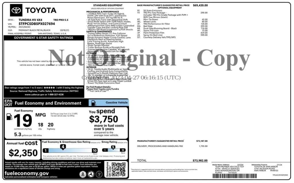 Florida Fine Cars - Used TOYOTA TUNDRA 4WD 2023 MARGATE TRD PRO HYBRID