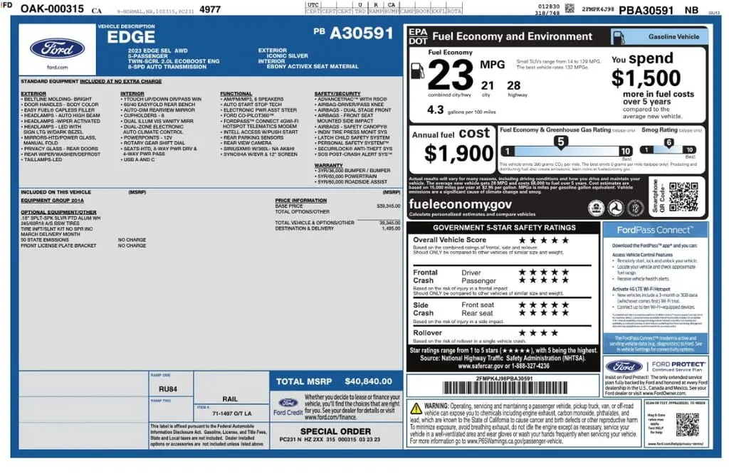 Florida Fine Cars - Used FORD EDGE 2023 MARGATE SEL