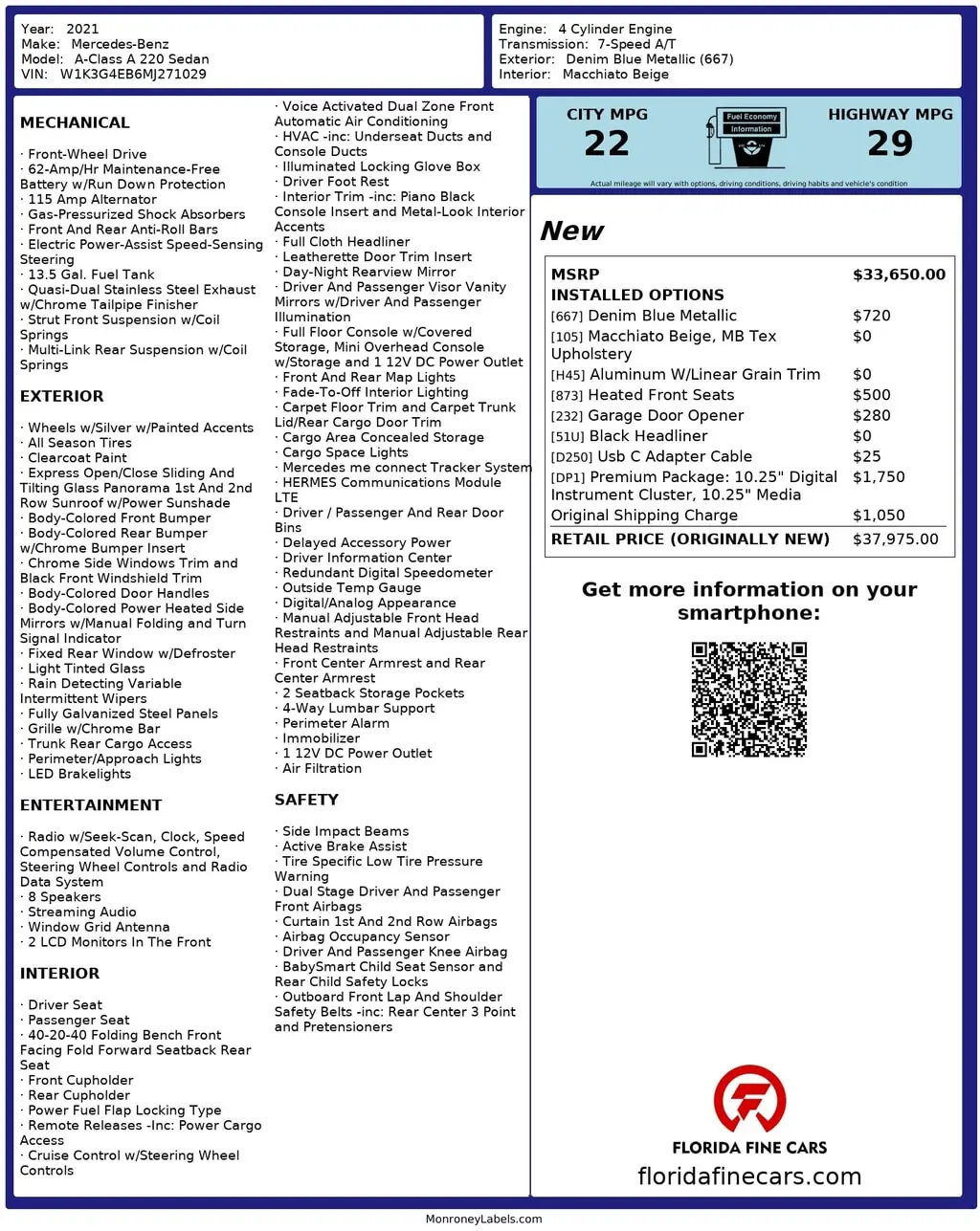 Florida Fine Cars - Used MERCEDES-BENZ A-CLASS 2021 WEST PALM A 220