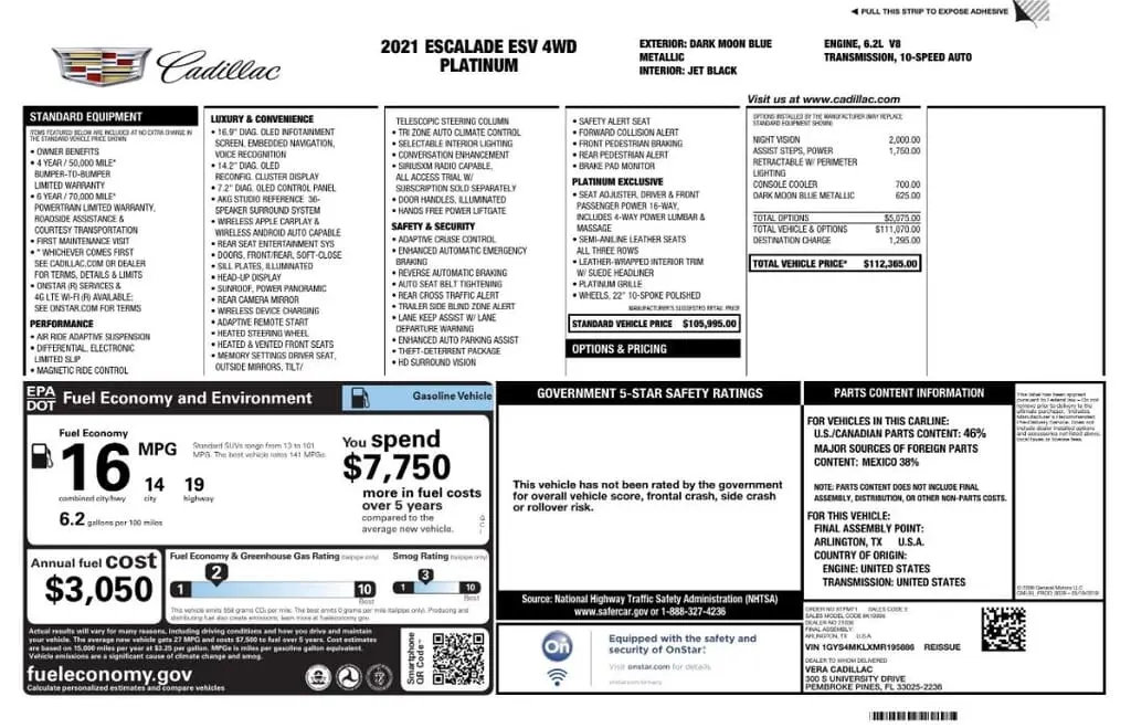 Florida Fine Cars - Used CADILLAC ESCALADE ESV 2021 MIAMI PREMIUM LUXURY PLATINUM